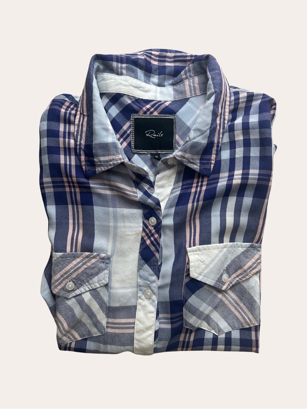 Rails Plaid Woman’s Button-Up Shirt Navy & Pink Size Medium - Picture 12 of 15